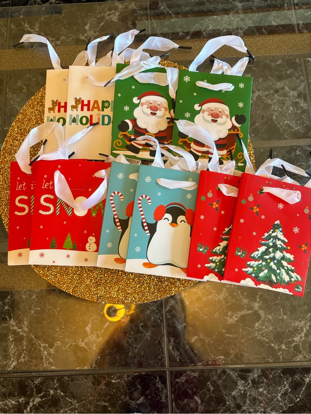 Festive NWT Holiday Gift Bag Set of 10 Red, Green, Blue, White.